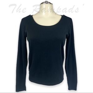 Solid Black Ann Taylor Cotton Long-sleeve T-shirt Size Medium